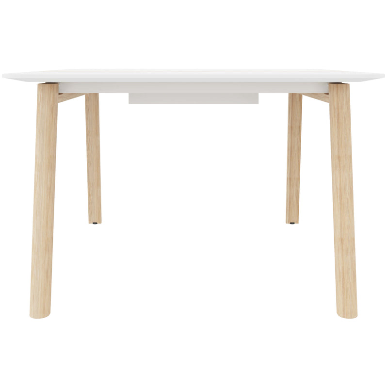 NOVA WOOD Konferenztisch | Elektrifiziert, Massivholz-Gestell, 1200 x 1200 mm, HPL Weiß - 4 Main Image