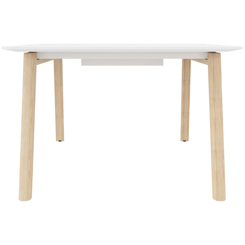 NOVA WOOD Conference table | Electrified, solid wood frame, 1200 x 1200 mm, HPL white