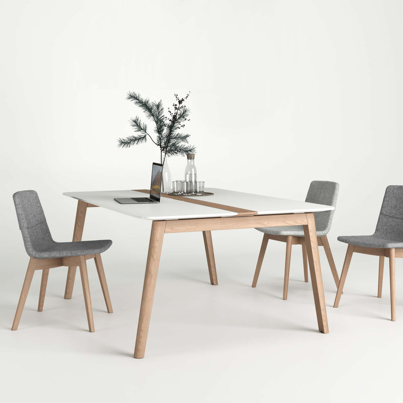 NOVA WOOD Konferenztisch | Elektrifiziert, Massivholz-Gestell, 1200 x 1200 mm, HPL Weiß - 1 Main Image