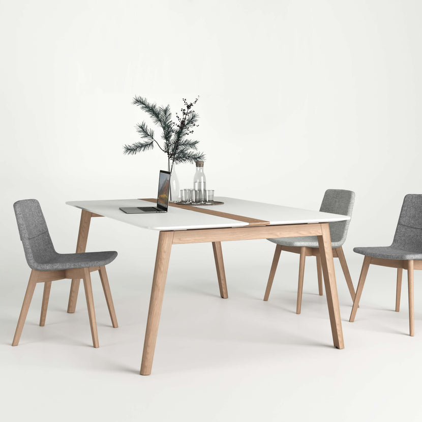 NOVA WOOD Conference table | Electrified, solid wood frame, 1200 x 1200 mm, HPL white