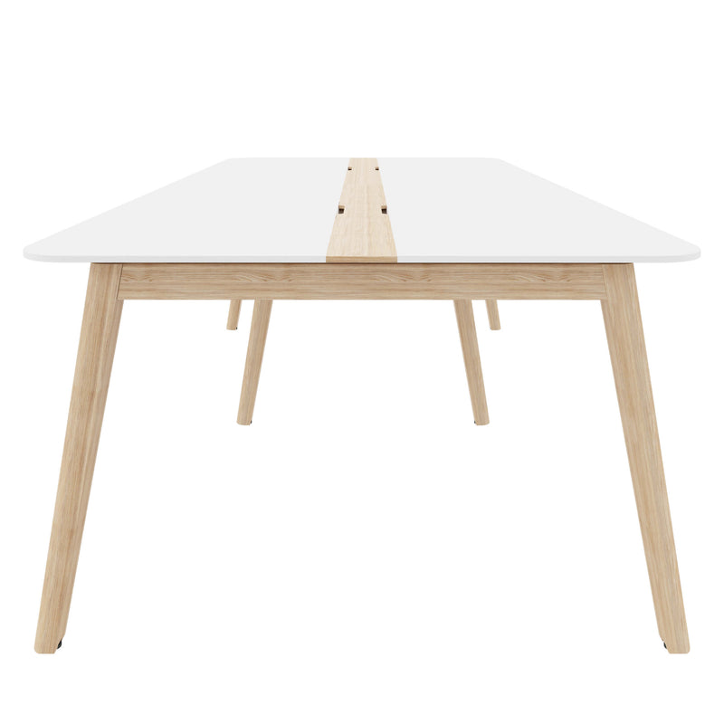 NOVA WOOD Konferenztisch | Elektrifiziert, Massivholz-Gestell, 2400 x 1200 mm, HPL Weiß - 2 Main Image