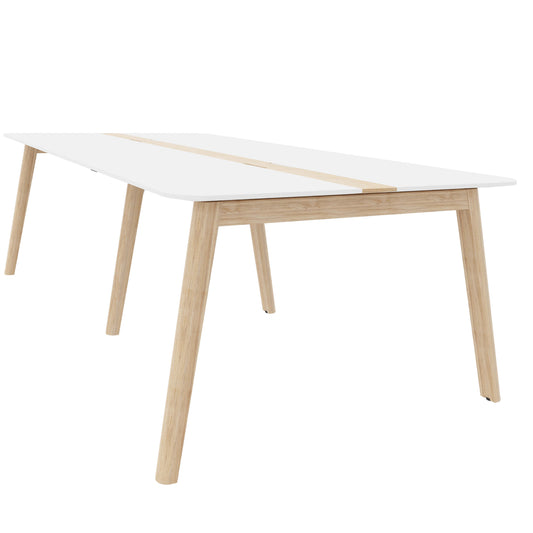 NOVA WOOD Conference table | Electrified, solid wood frame, 2400 x 1200 mm, HPL white