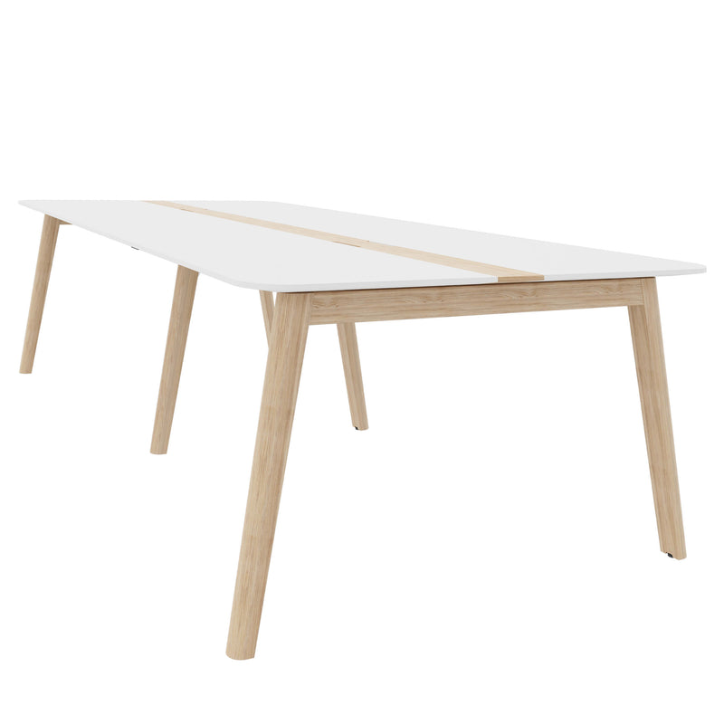 NOVA WOOD Conference table | Electrified, solid wood frame, 2800 x 1200 mm, HPL white - 1 Main Image