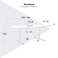 T-EASY conference table | boat shape, 1800 - 2400 mm (6 - 10 people), cable flap optional, anthracite