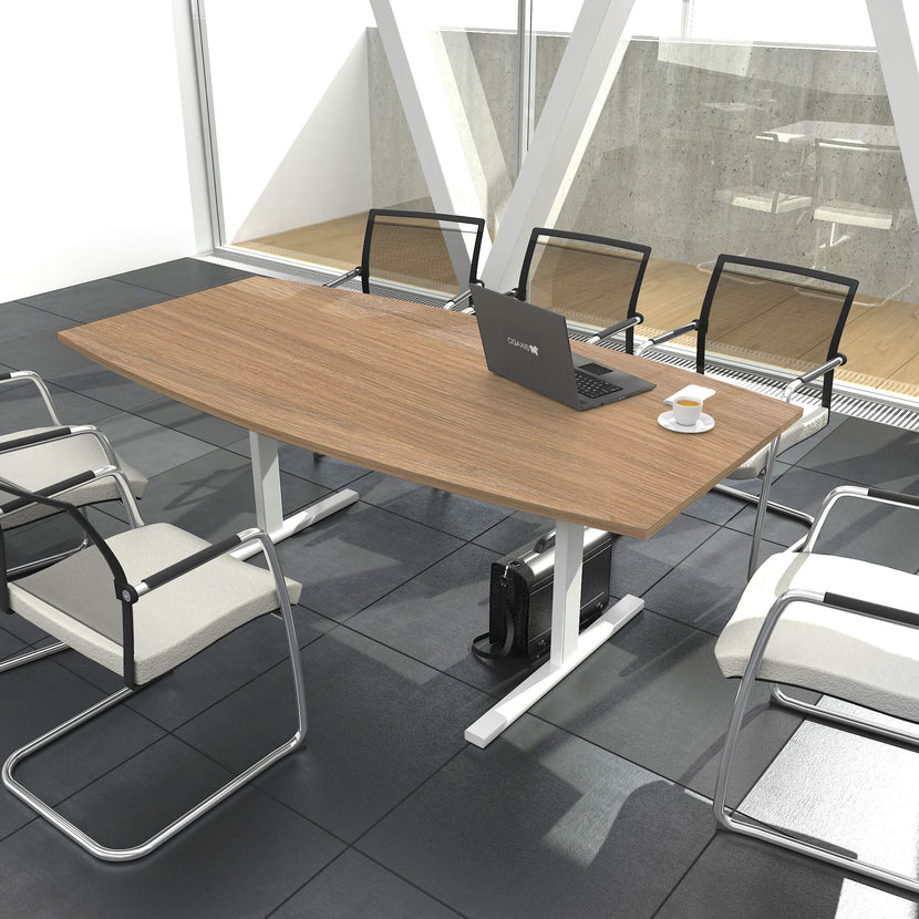 T-EASY conference table | boat shape, 1800 - 2400 mm (6 - 10 persons), cable flap optional, amber oak