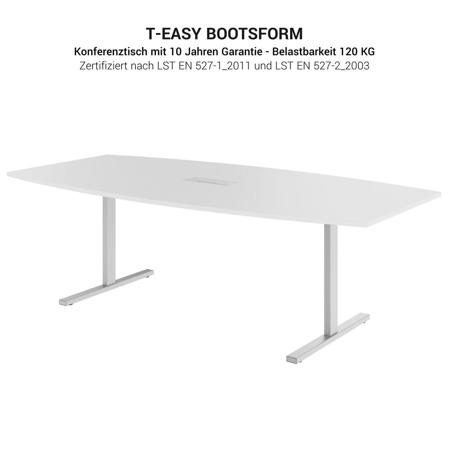 Table de conférence T-EASY | Forme bateau, 1800 - 2400 mm (6 - 10 personnes), rabat à câble en option, noyer