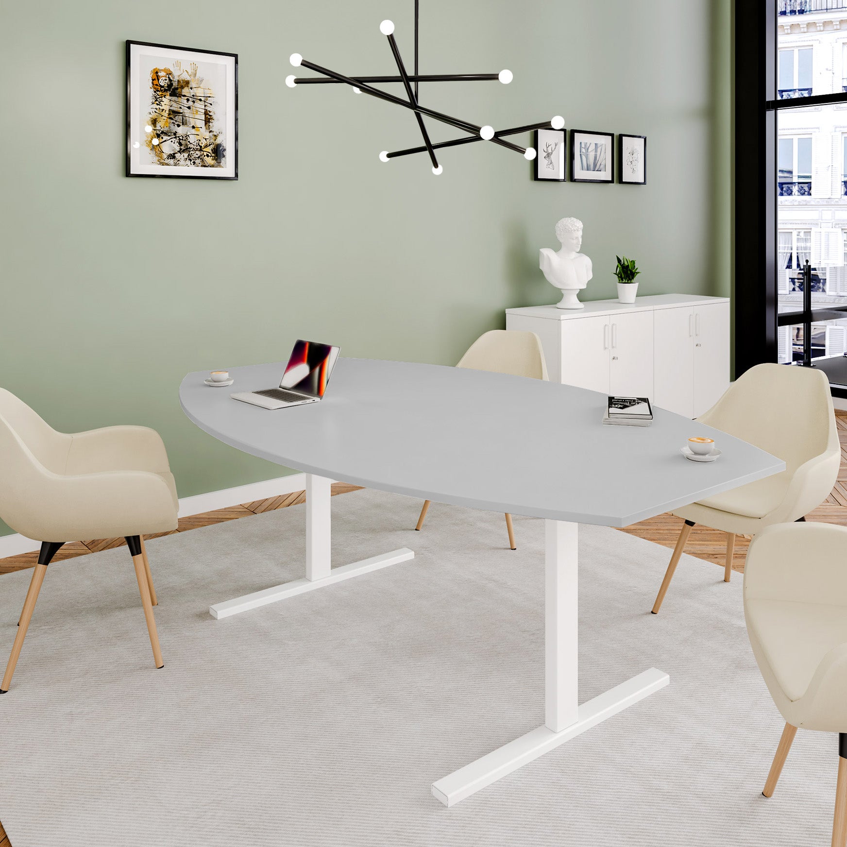 T-EASY conference table | boat shape, 1800 - 2400 mm (6 - 10 people), pearl grey