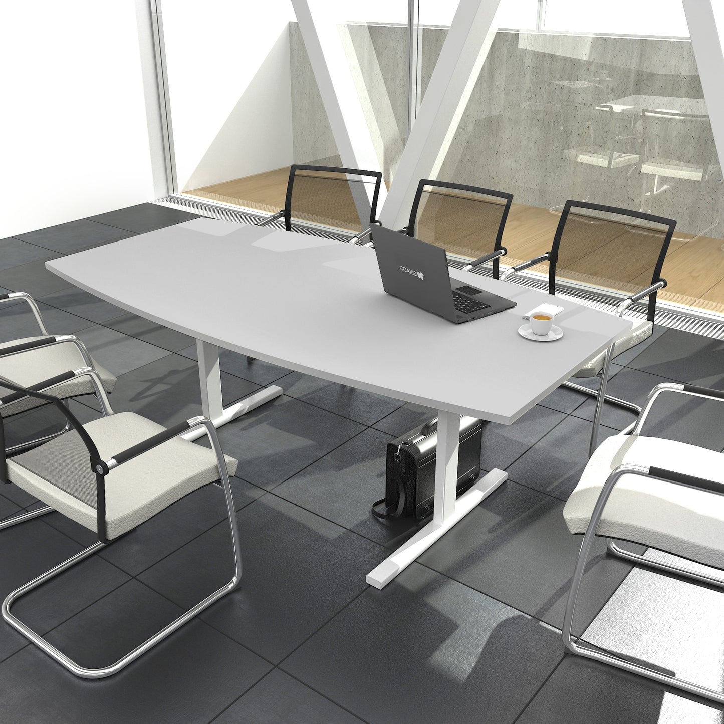 T-EASY conference table | boat shape, 1800 - 2400 mm (6 - 10 people), pearl grey