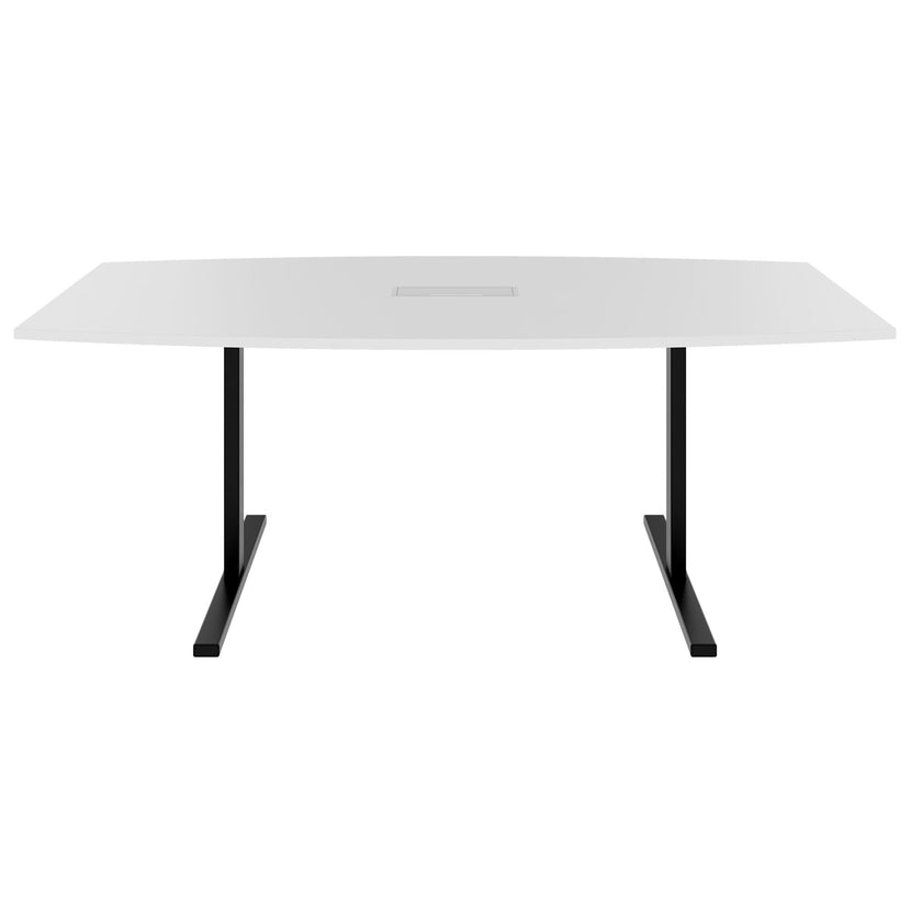 T-EASY conference table | boat shape, 1800 - 2400 mm (6 - 10 people), cable flap optional, white