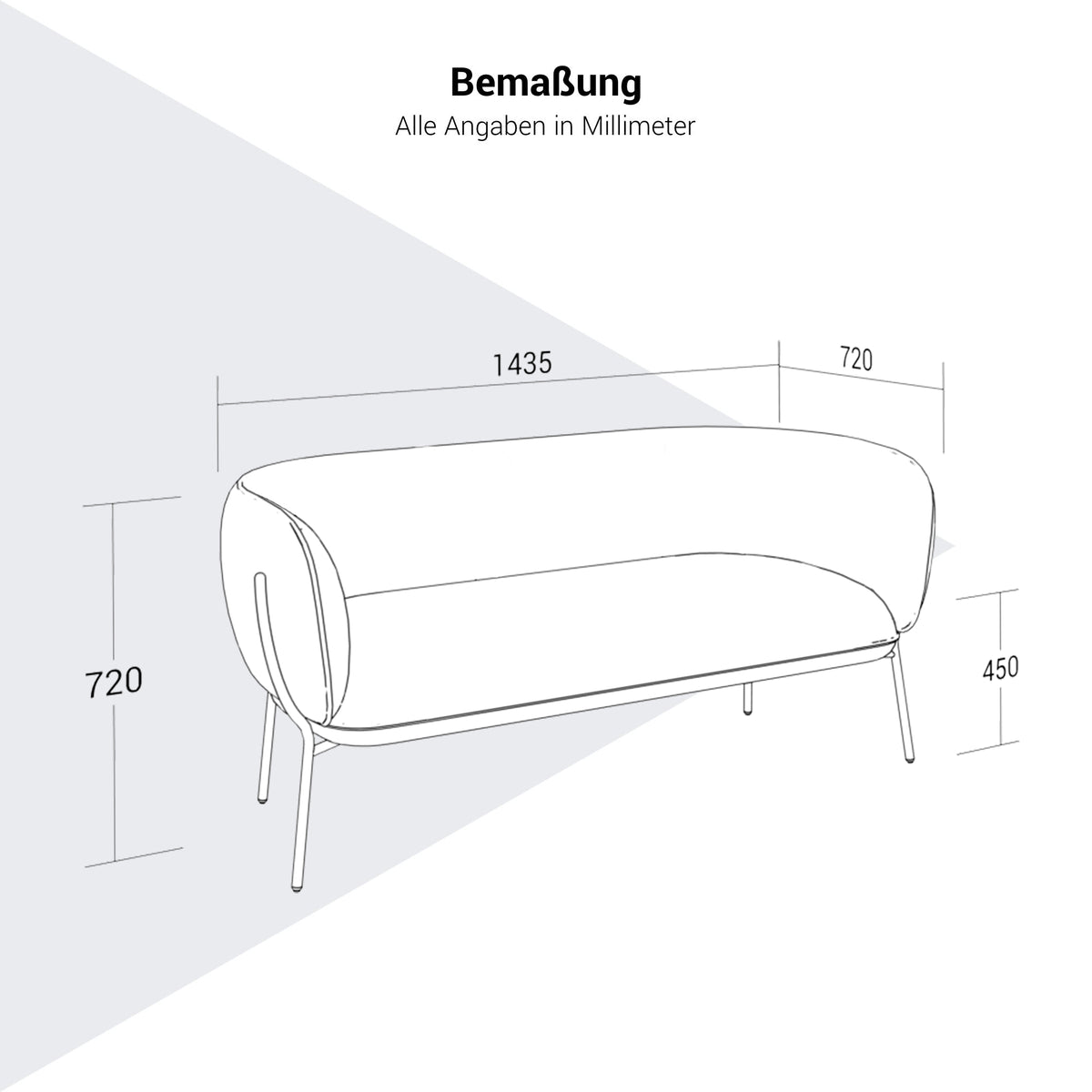 LEWI Sofa | 4-Fuß-Gestell, feste Armlehnen