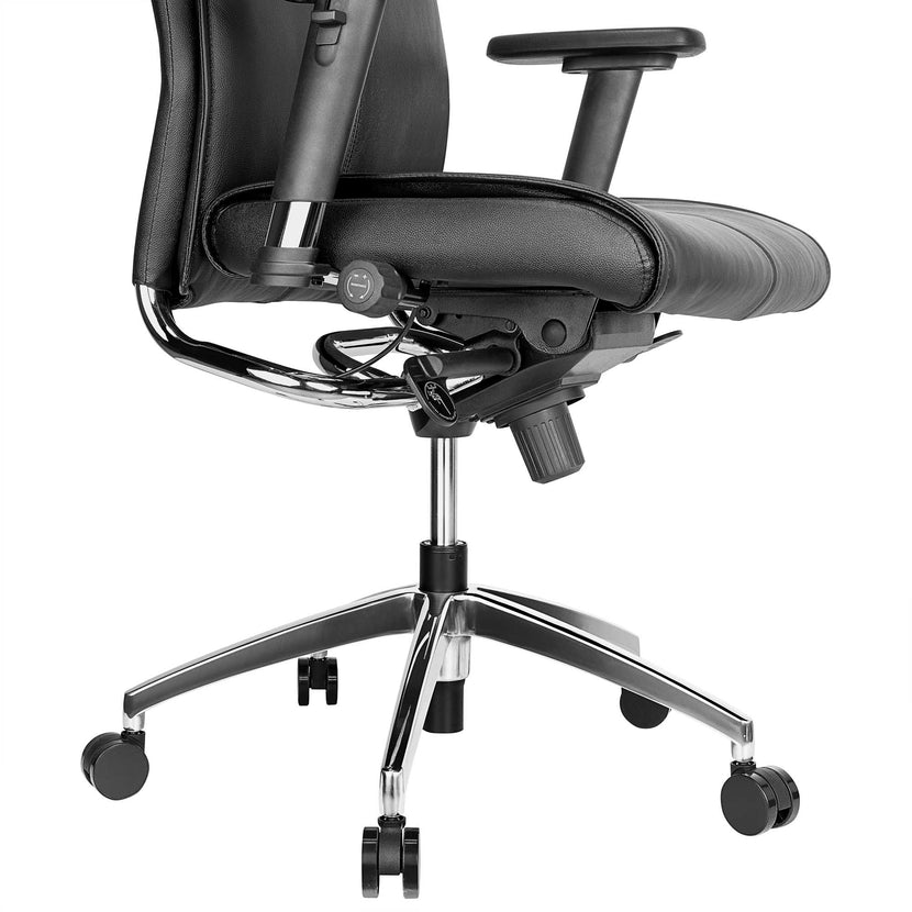 TOP Chaise oscillante de bureau | Support de la lordose, en cuir réel, noir