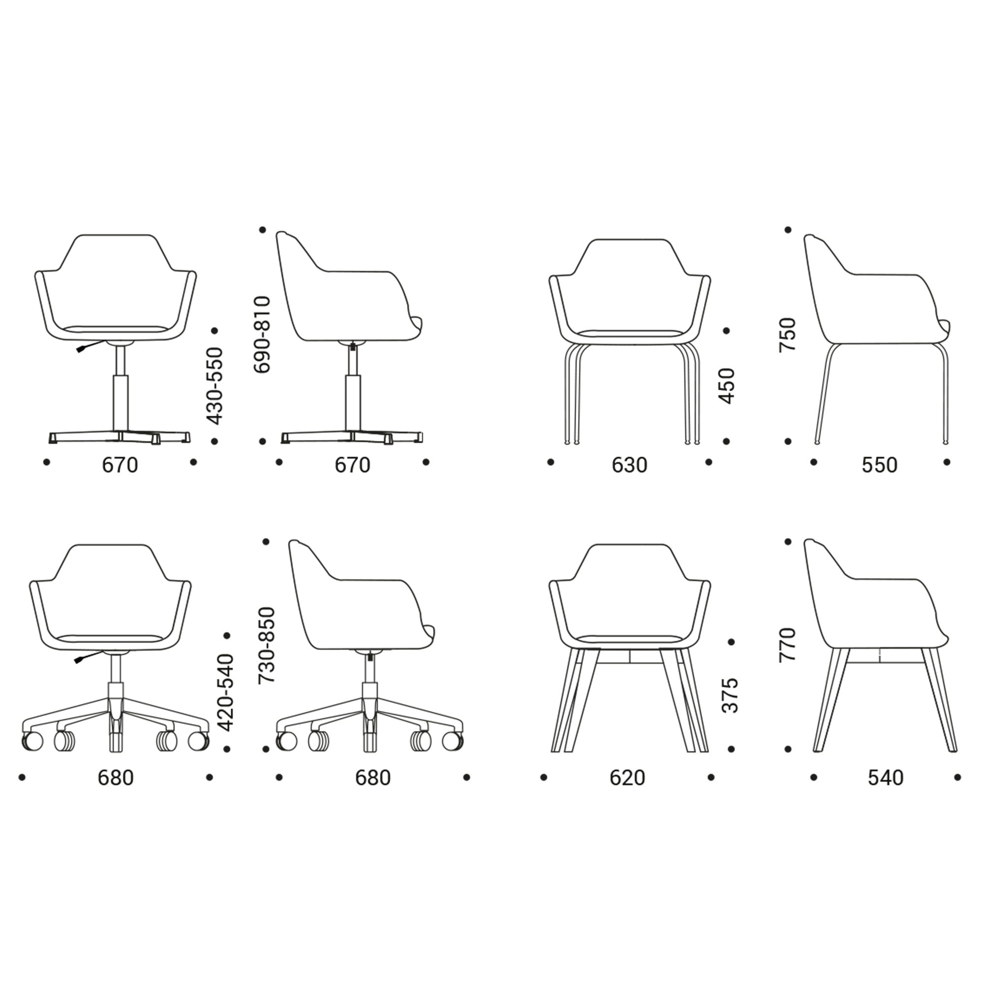 DANAE Fauteuil salon | Cadre de 4 pieds, tissus de référence Lucia / Velito / Synergy