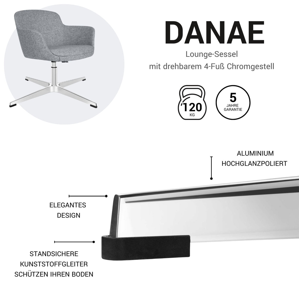 DANAE Poltrona lounge | base a croce a 4 razze, regolabile in altezza, tessuti di rivestimento LUCIA / VELITO / SYNERGY  - 10 Lightbox Main Image