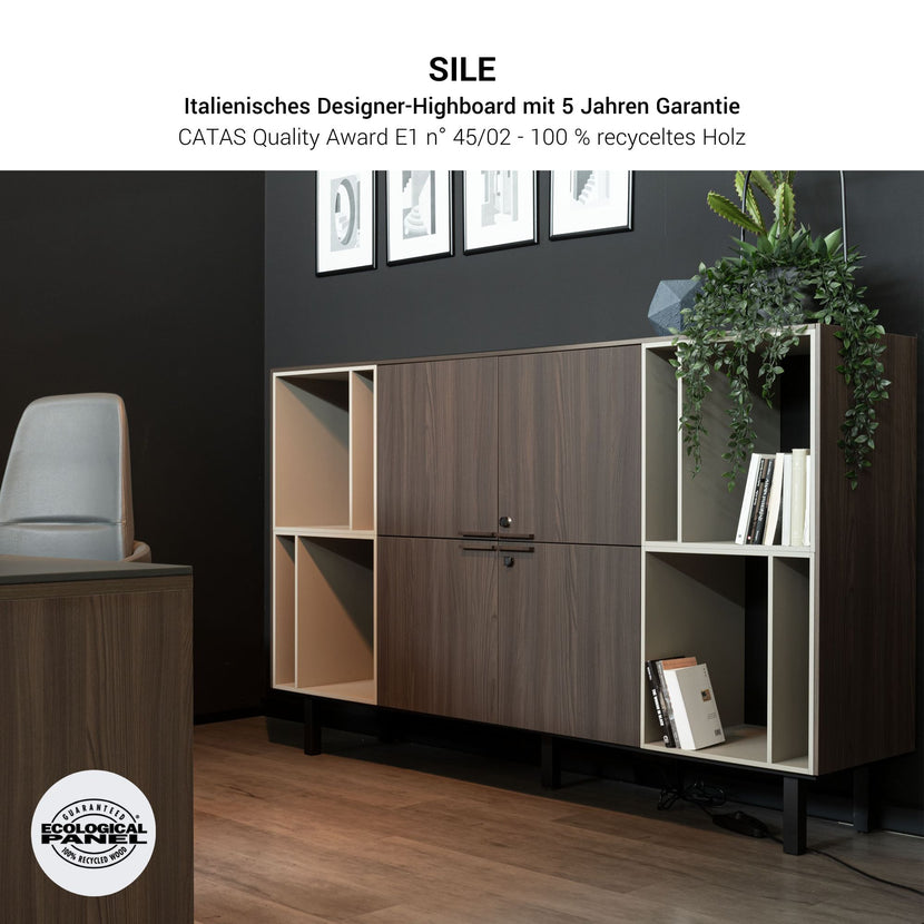 BRALCO SILE Highboard | 2 OH, 2025 x 1250 mm, Nussbaum