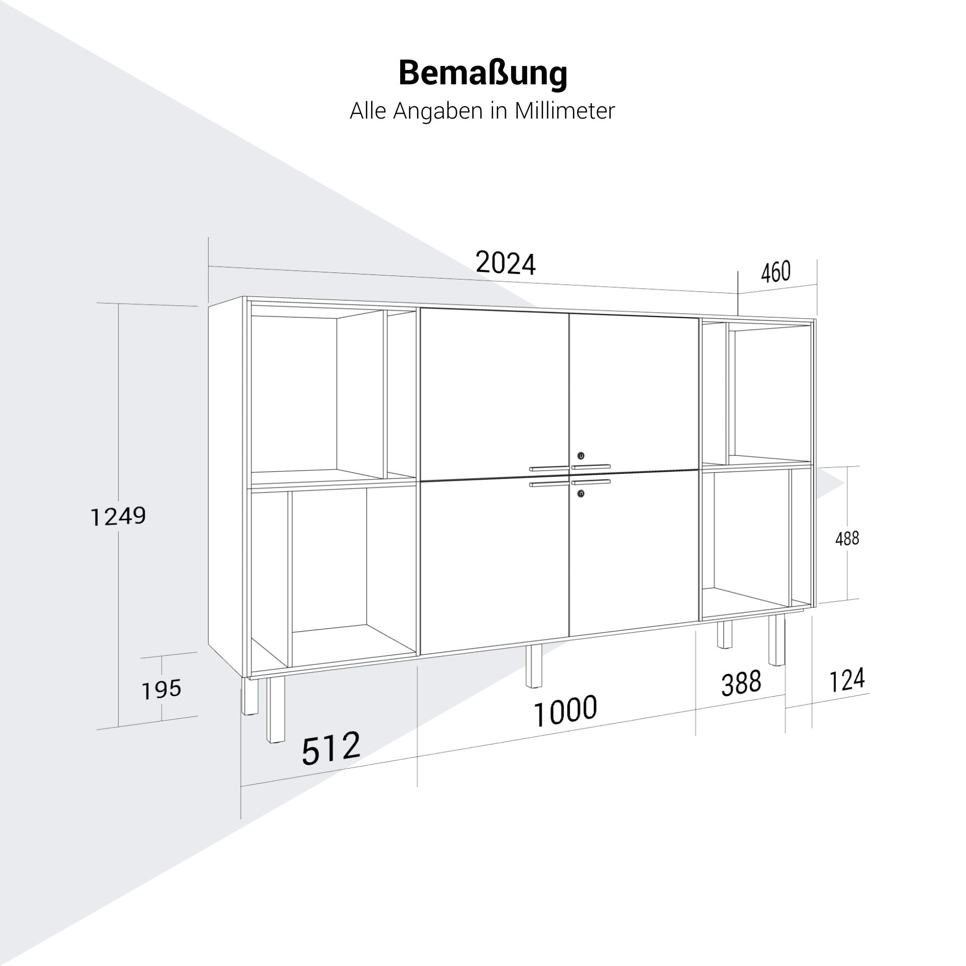 BRALCO SILE Highboard | 2 OH, 2025 x 1250 mm, Nussbaum