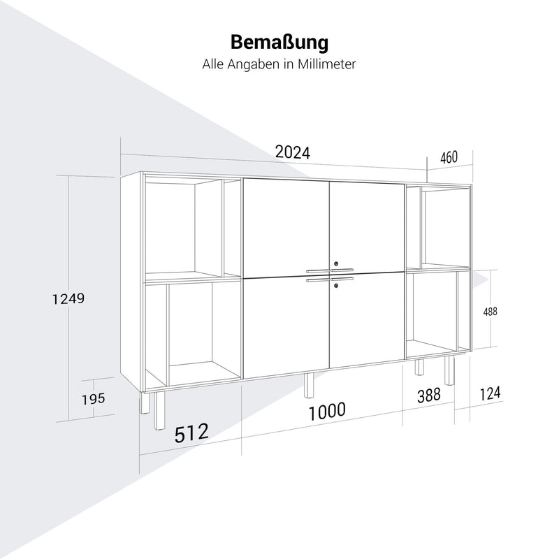 BRALCO SILE Highboard | 2 OH, 2025 x 1250 mm, Nero  - 12 Main Image
