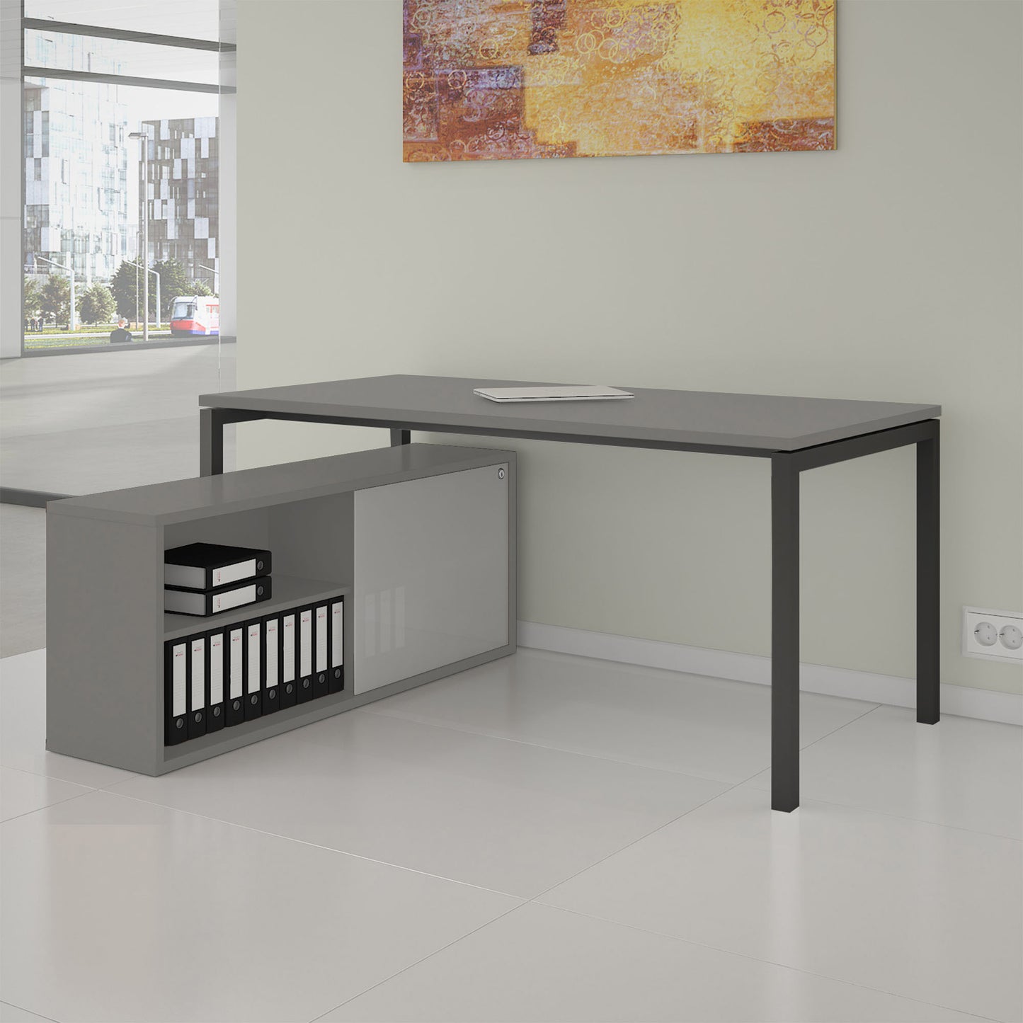 Buffet bas NOVA | 1,5 OH, 1382 x 570 mm, gris Cubanite