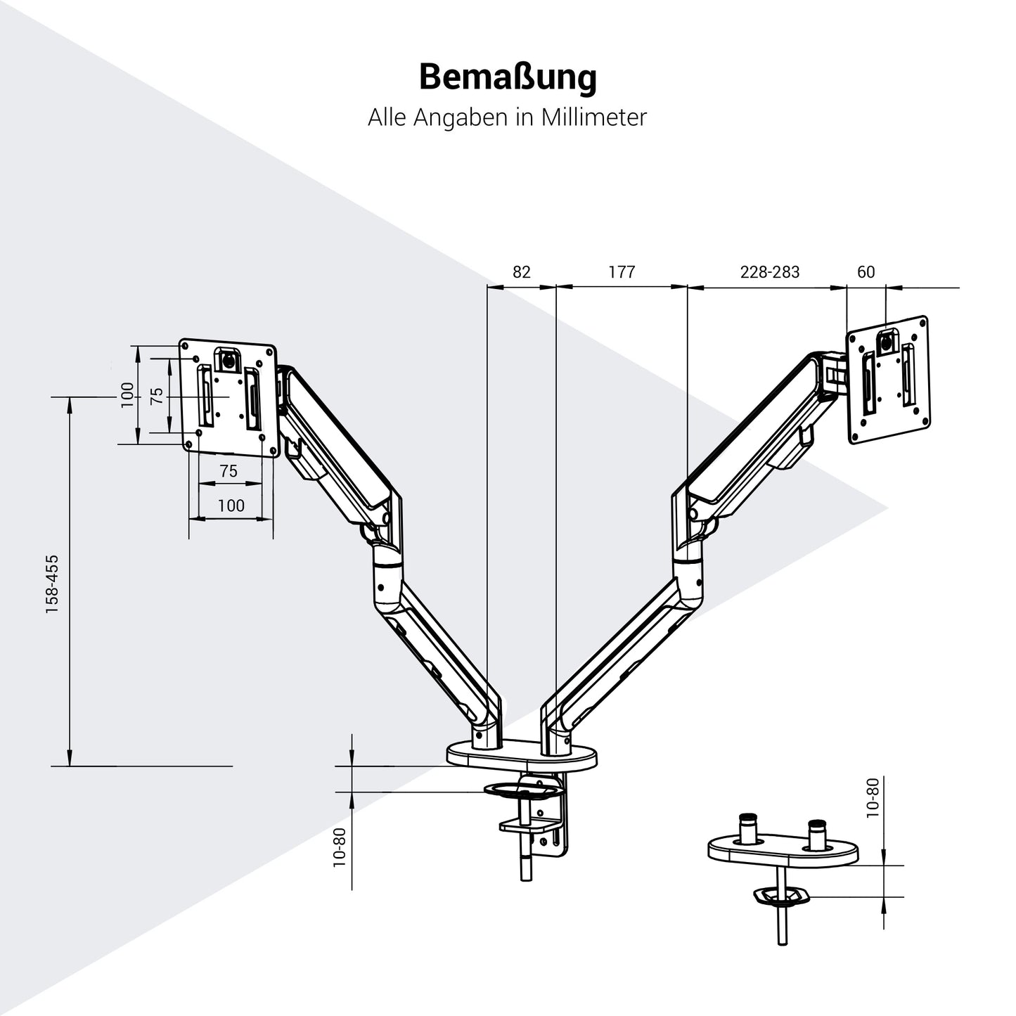 MASTER DUO Monitorhalter | Gasfederunterstuetzung, 148-445 mm, fuer zwei Monitore