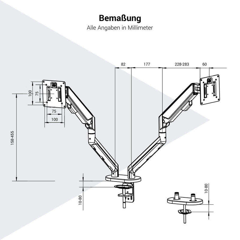 Supporto per monitor MASTER DUO | Molla a gas, 148-445 mm, per due monitor - 3 Main Image