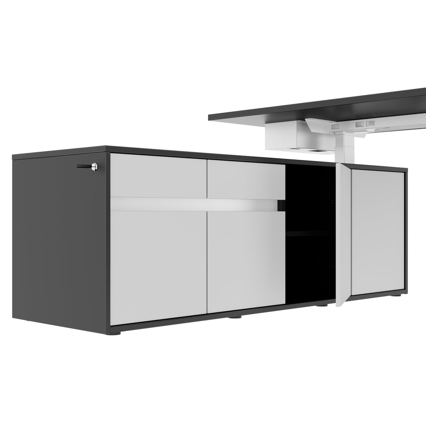 MOTION 2-Motoren-Schreibtisch mit Sideboard | Elektrisch höhenverstellbar, 2000 x 1800 mm, Anthrazit