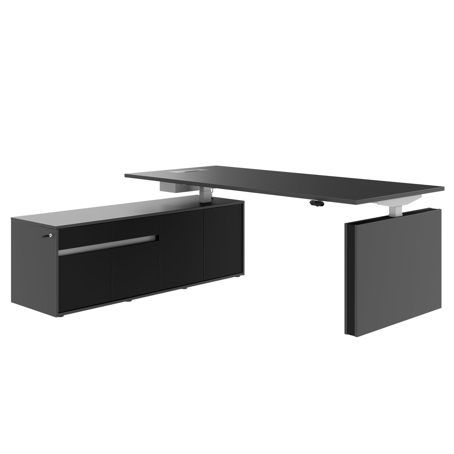 MOTION 2-Motoren-Schreibtisch mit Sideboard | Elektrisch höhenverstellbar, 2000 x 1800 mm, Anthrazit