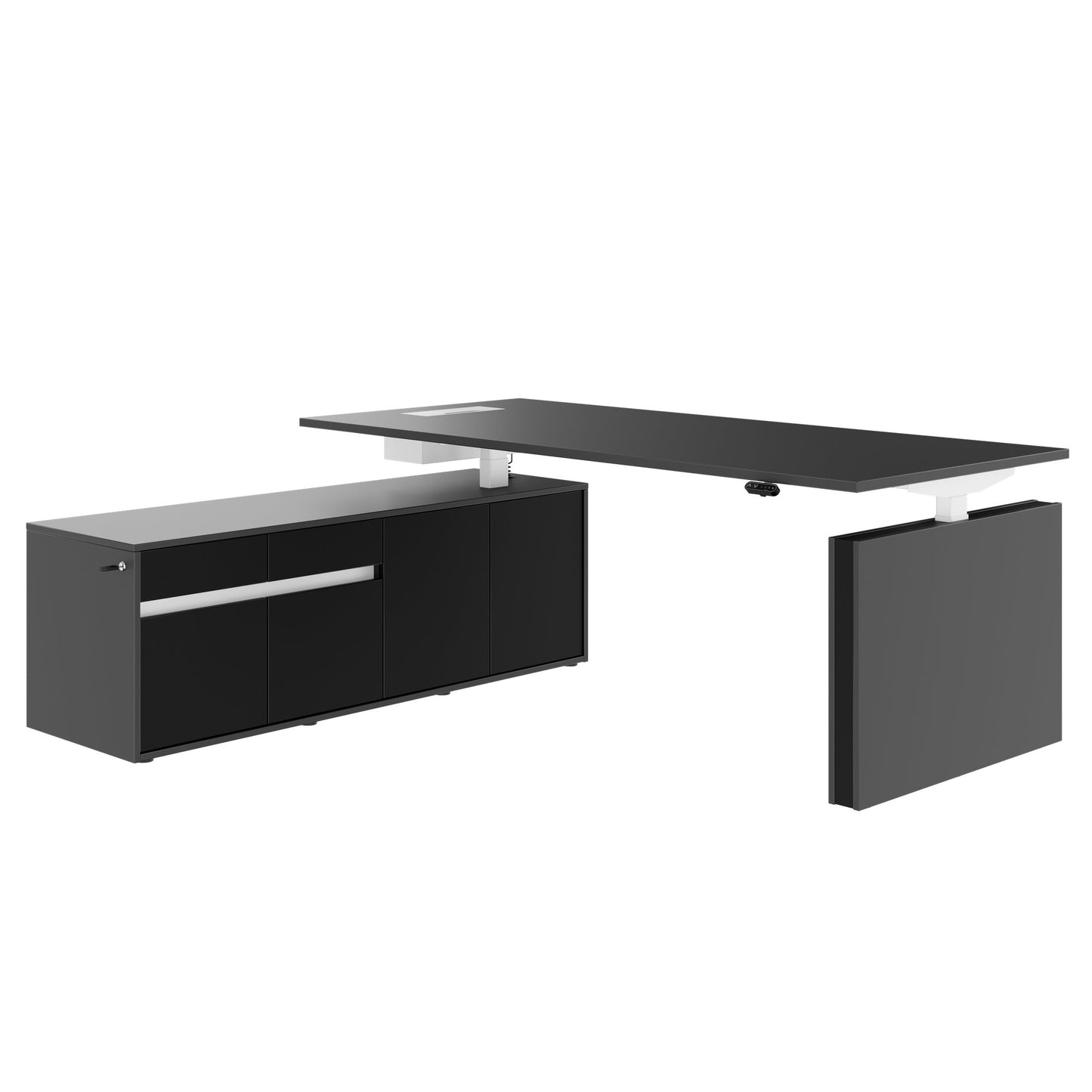 MOTION 2-Motoren-Schreibtisch mit Sideboard | Elektrisch höhenverstellbar, 2000 x 1800 mm, Anthrazit