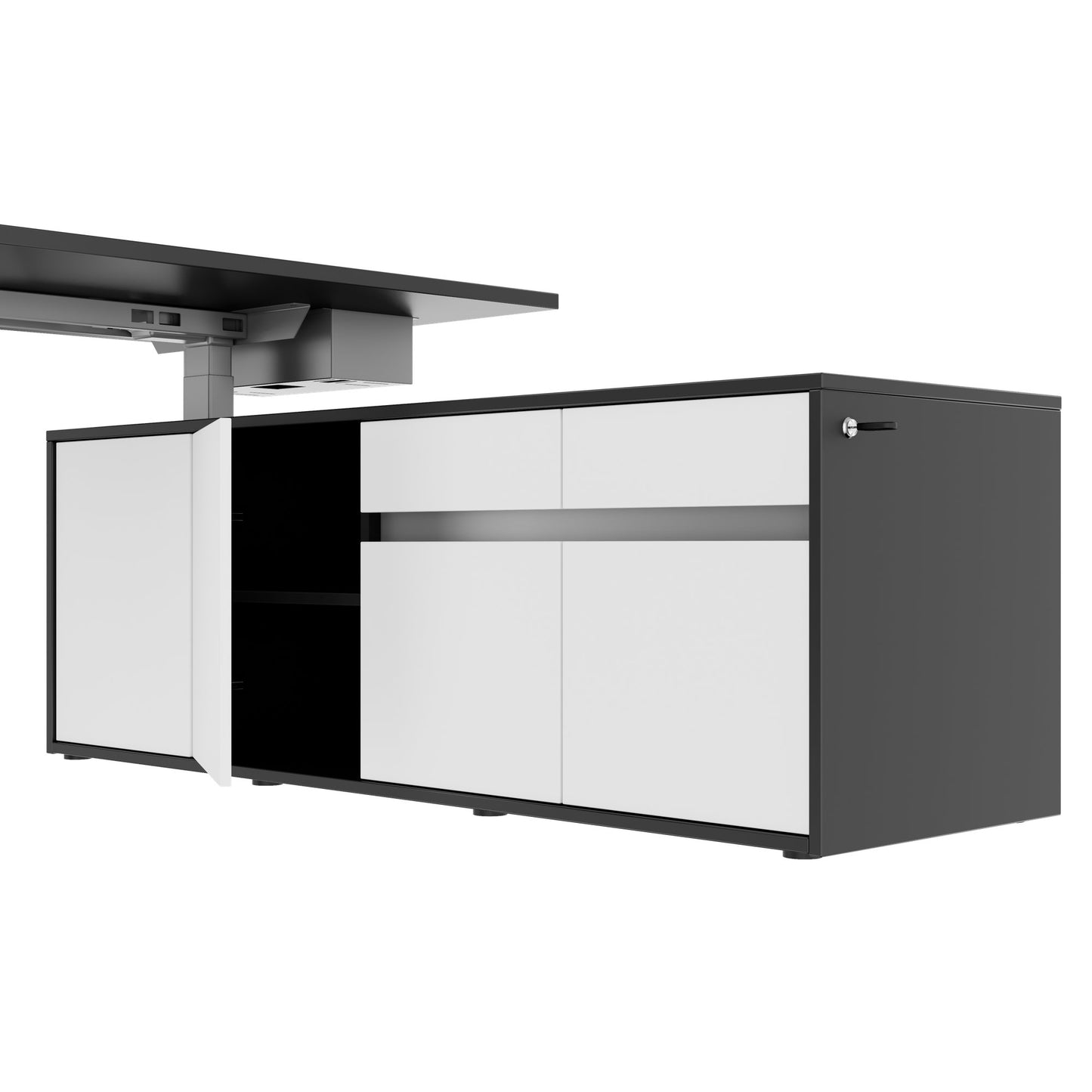 MOTION 2-Motoren-Schreibtisch mit Sideboard | Elektrisch höhenverstellbar, 2000 x 1800 mm, Anthrazit