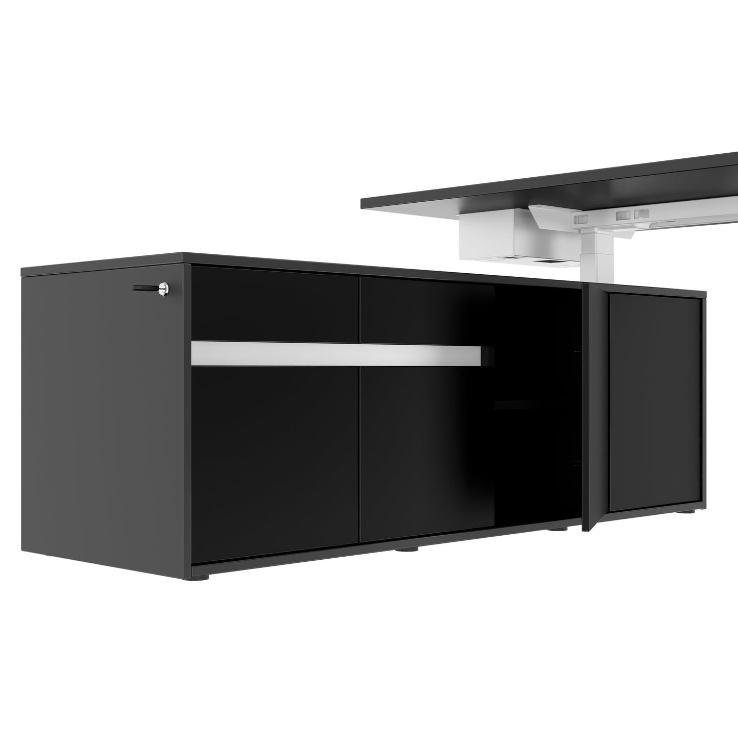 MOTION 2-Motoren-Schreibtisch mit Sideboard | Elektrisch höhenverstellbar, 2000 x 1800 mm, Anthrazit