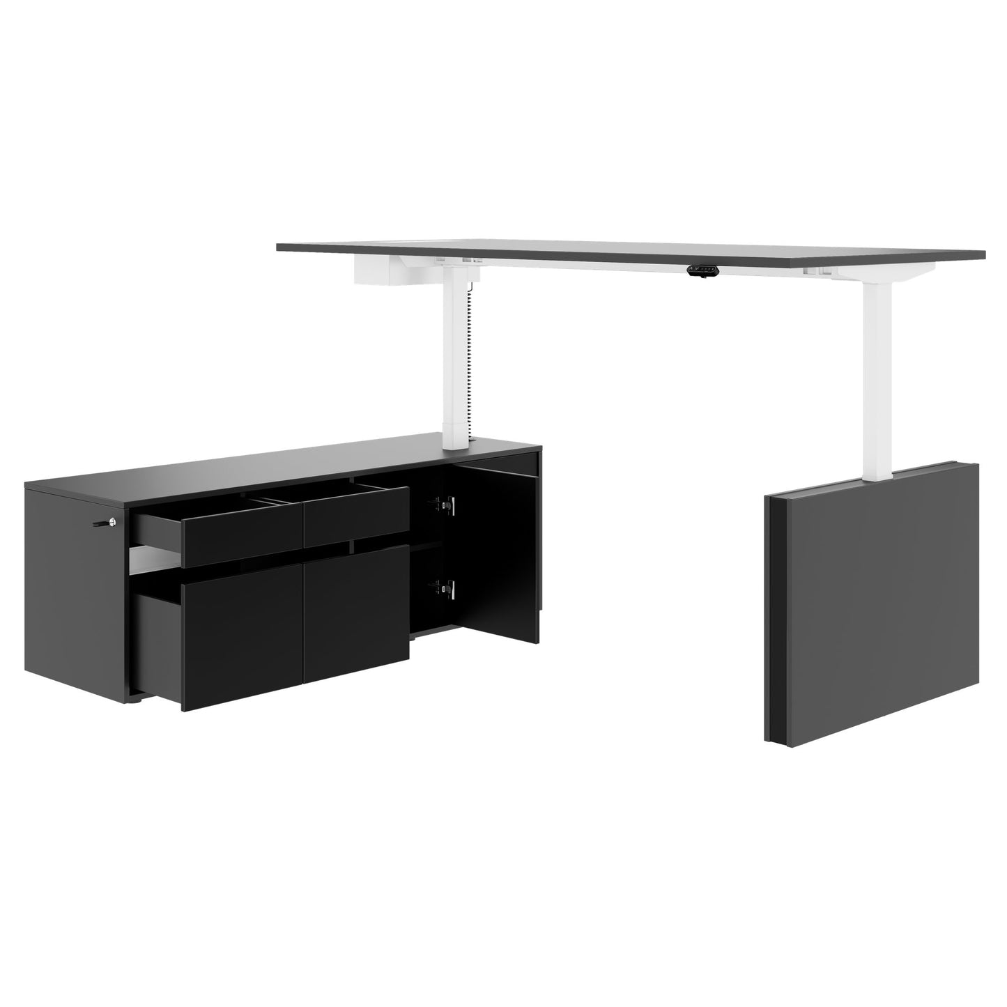 MOTION 2-Motoren-Schreibtisch mit Sideboard | Elektrisch höhenverstellbar, 2000 x 1800 mm, Anthrazit