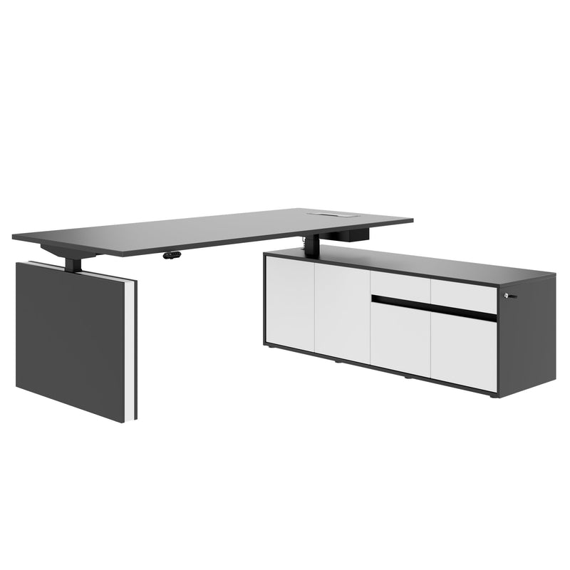 MOTION 2-Motoren-Schreibtisch mit Sideboard | Elektrisch höhenverstellbar, 2000 x 1800 mm, Anthrazit - 1 Main Image