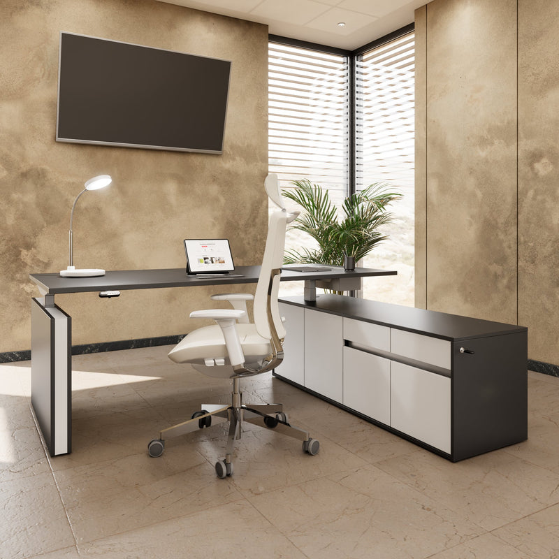 MOTION 2-Motoren-Schreibtisch mit Sideboard | Elektrisch höhenverstellbar, 2000 x 1800 mm, Anthrazit - 2 Main Image