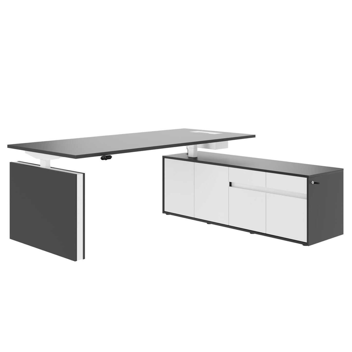 MOTION 2-Motoren-Schreibtisch mit Sideboard | Elektrisch höhenverstellbar, 2000 x 1800 mm, Anthrazit
