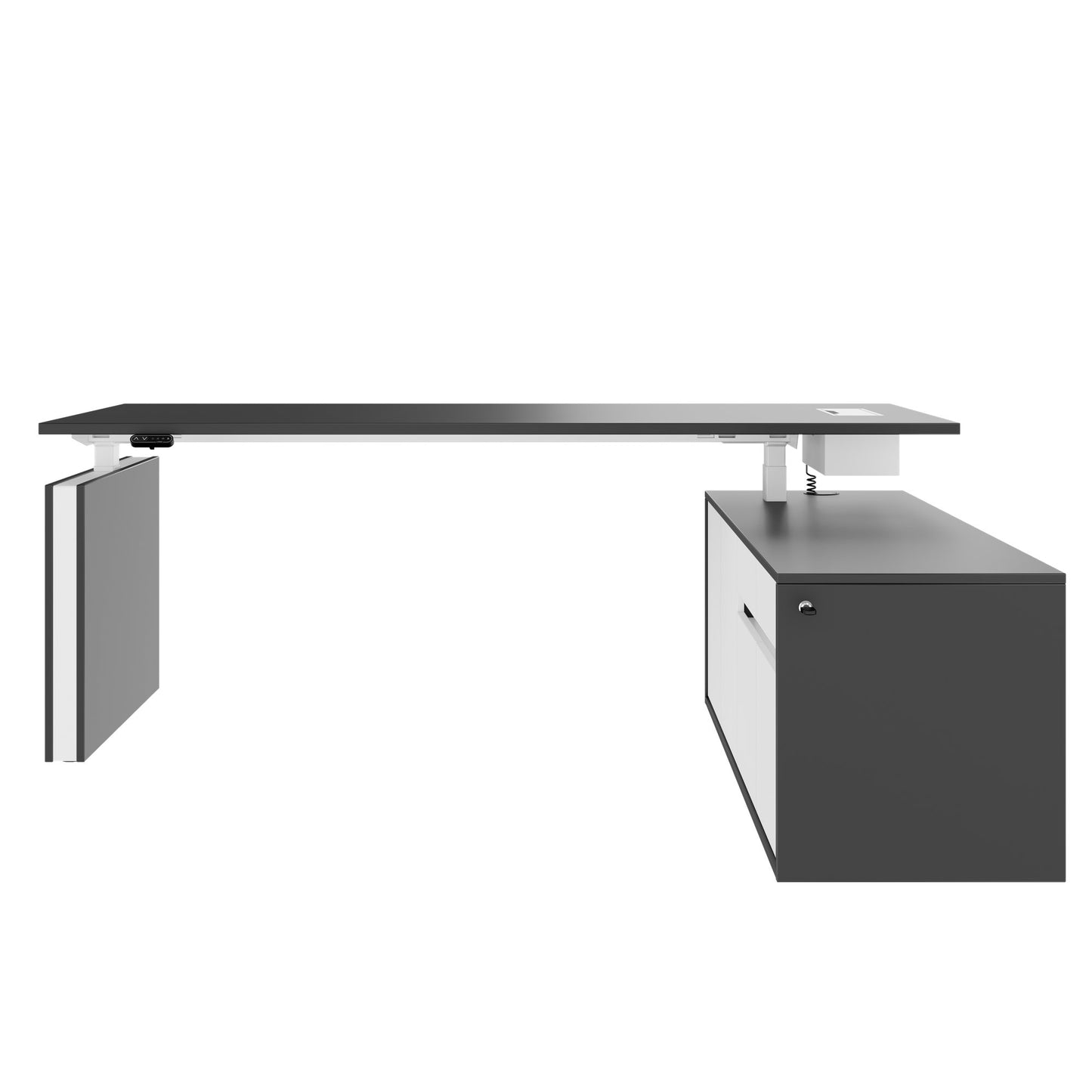 MOTION 2-Motoren-Schreibtisch mit Sideboard | Elektrisch höhenverstellbar, 2000 x 1800 mm, Anthrazit