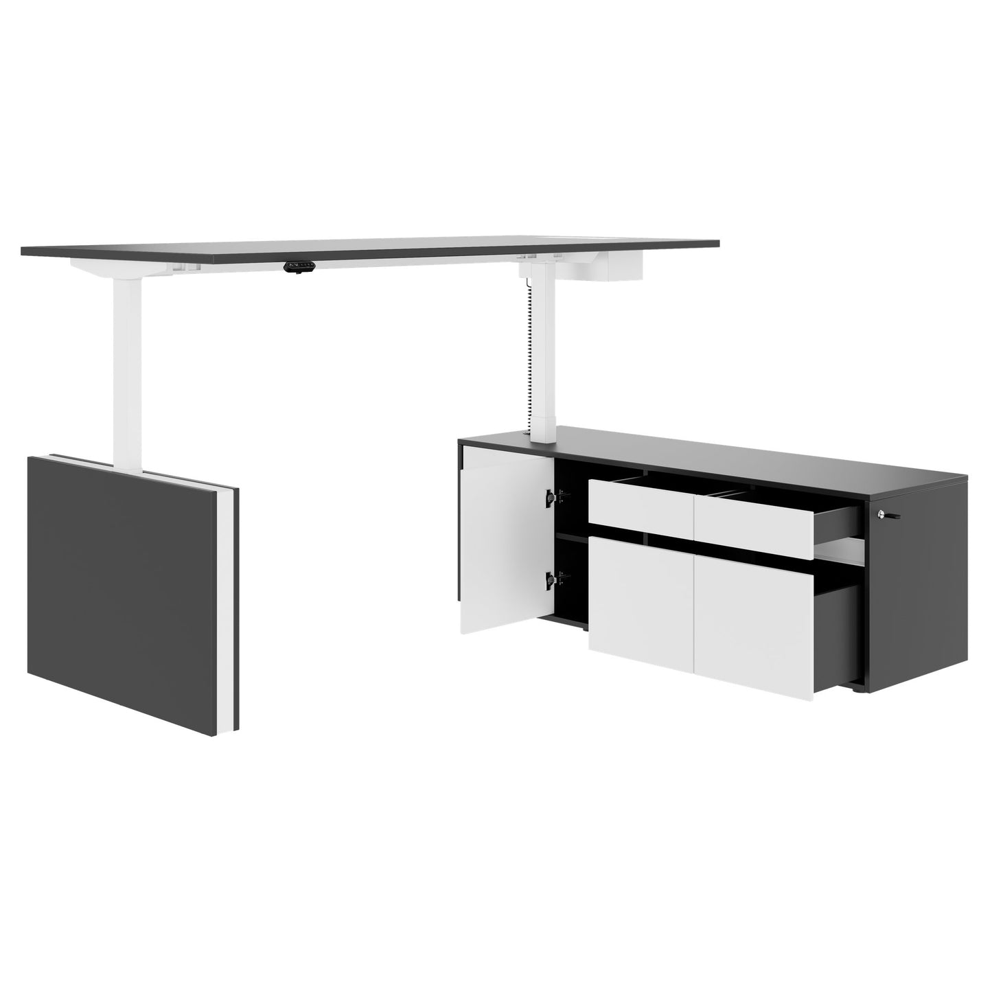 MOTION 2-Motoren-Schreibtisch mit Sideboard | Elektrisch höhenverstellbar, 2000 x 1800 mm, Anthrazit