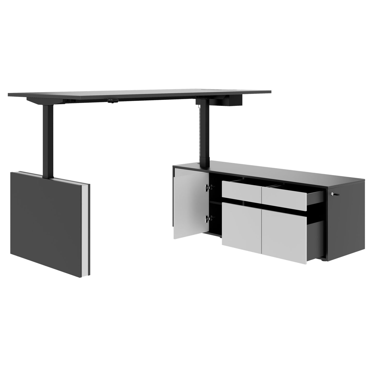 MOTION 2-Motoren-Schreibtisch mit Sideboard | Elektrisch höhenverstellbar, 2000 x 1800 mm, Anthrazit