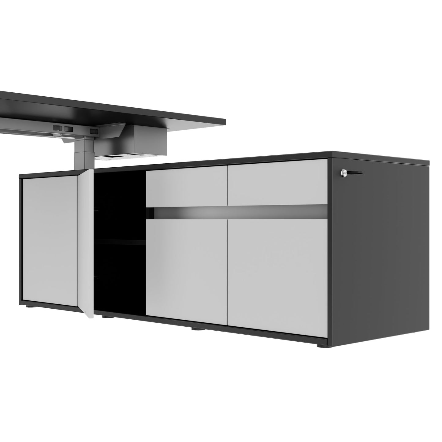 MOTION 2-Motoren-Schreibtisch mit Sideboard | Elektrisch höhenverstellbar, 2000 x 1800 mm, Anthrazit