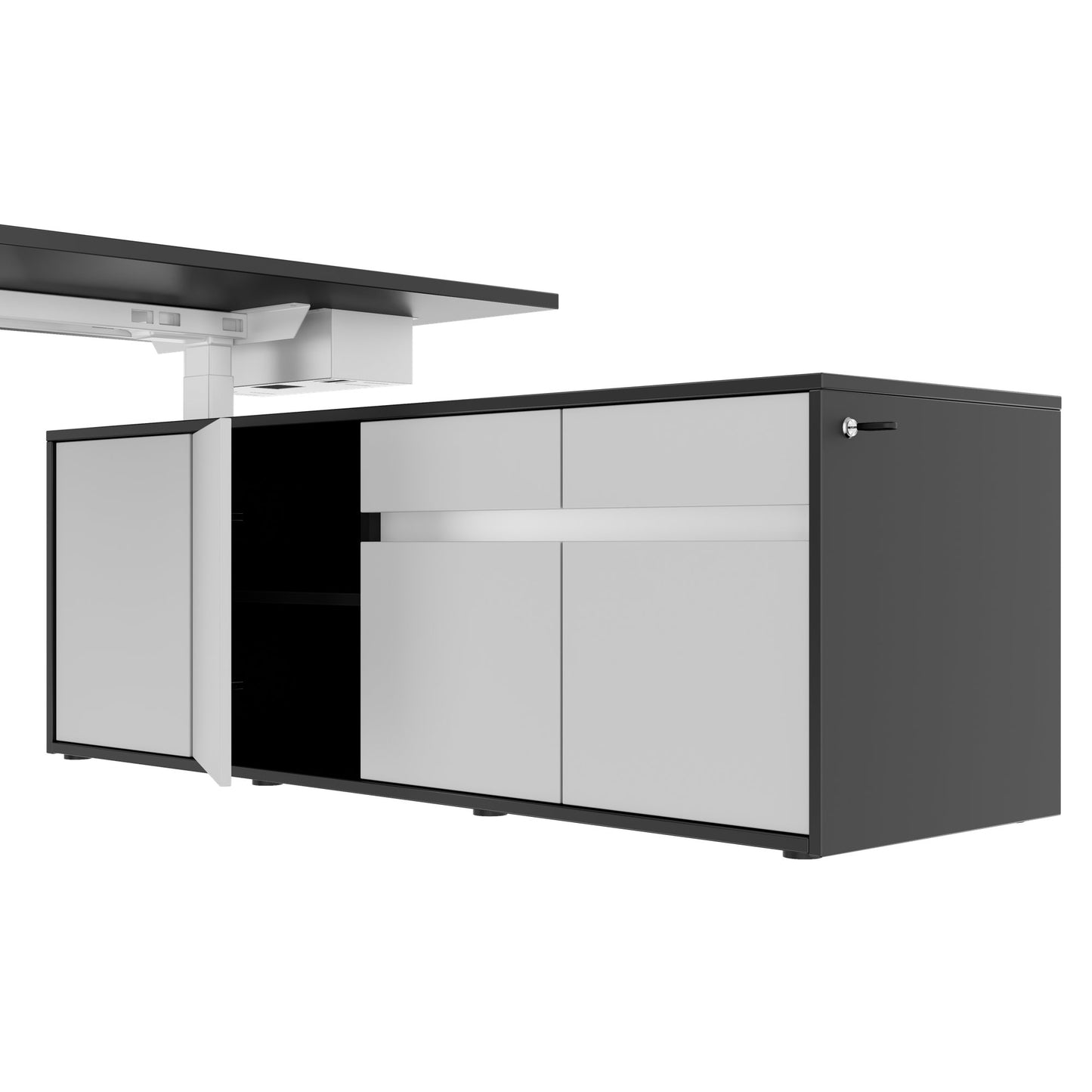 MOTION 2-Motoren-Schreibtisch mit Sideboard | Elektrisch höhenverstellbar, 2000 x 1800 mm, Anthrazit