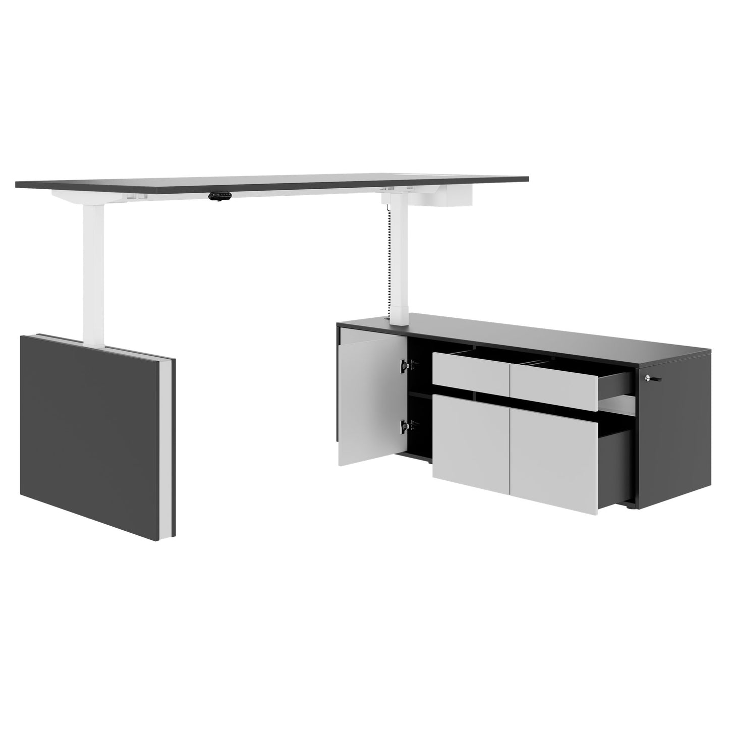 MOTION 2-Motoren-Schreibtisch mit Sideboard | Elektrisch höhenverstellbar, 2000 x 1800 mm, Anthrazit