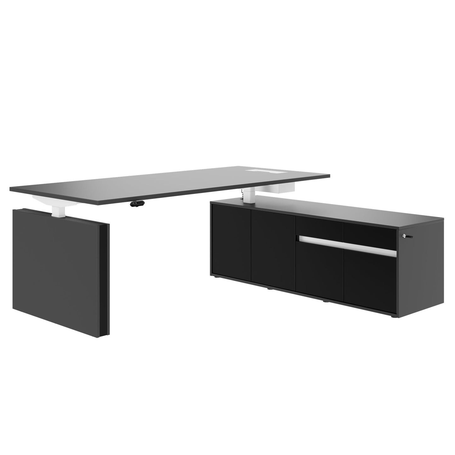 MOTION 2-Motoren-Schreibtisch mit Sideboard | Elektrisch höhenverstellbar, 2000 x 1800 mm, Anthrazit