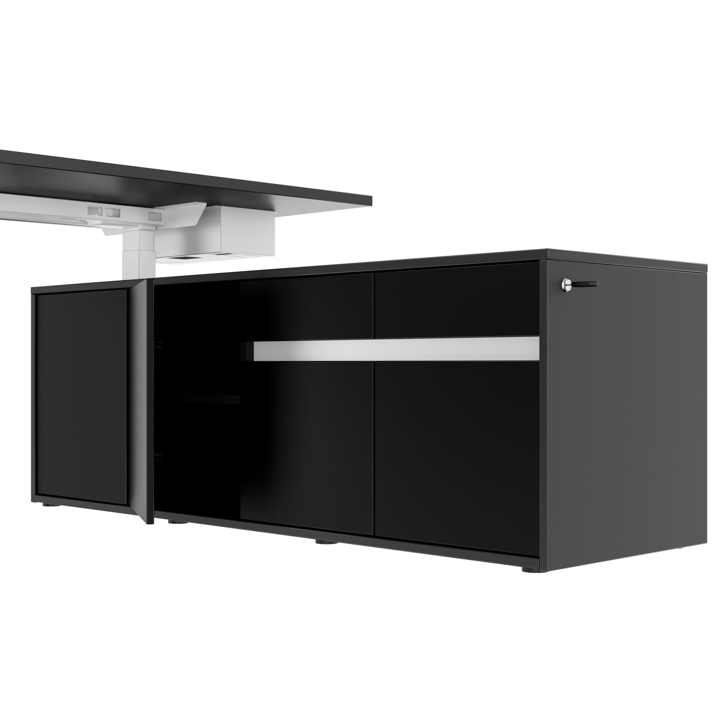 MOTION 2-Motoren-Schreibtisch mit Sideboard | Elektrisch höhenverstellbar, 2000 x 1800 mm, Anthrazit