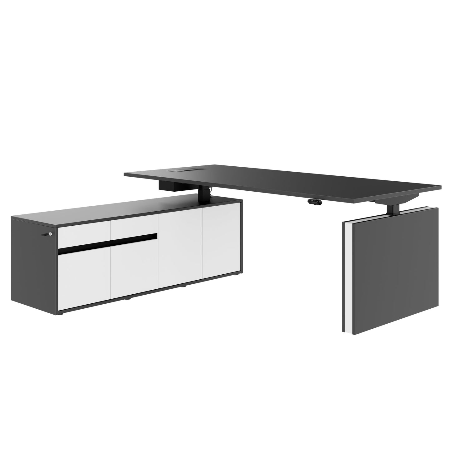 MOTION 2-Motoren-Schreibtisch mit Sideboard | Elektrisch höhenverstellbar, 2000 x 1800 mm, Anthrazit