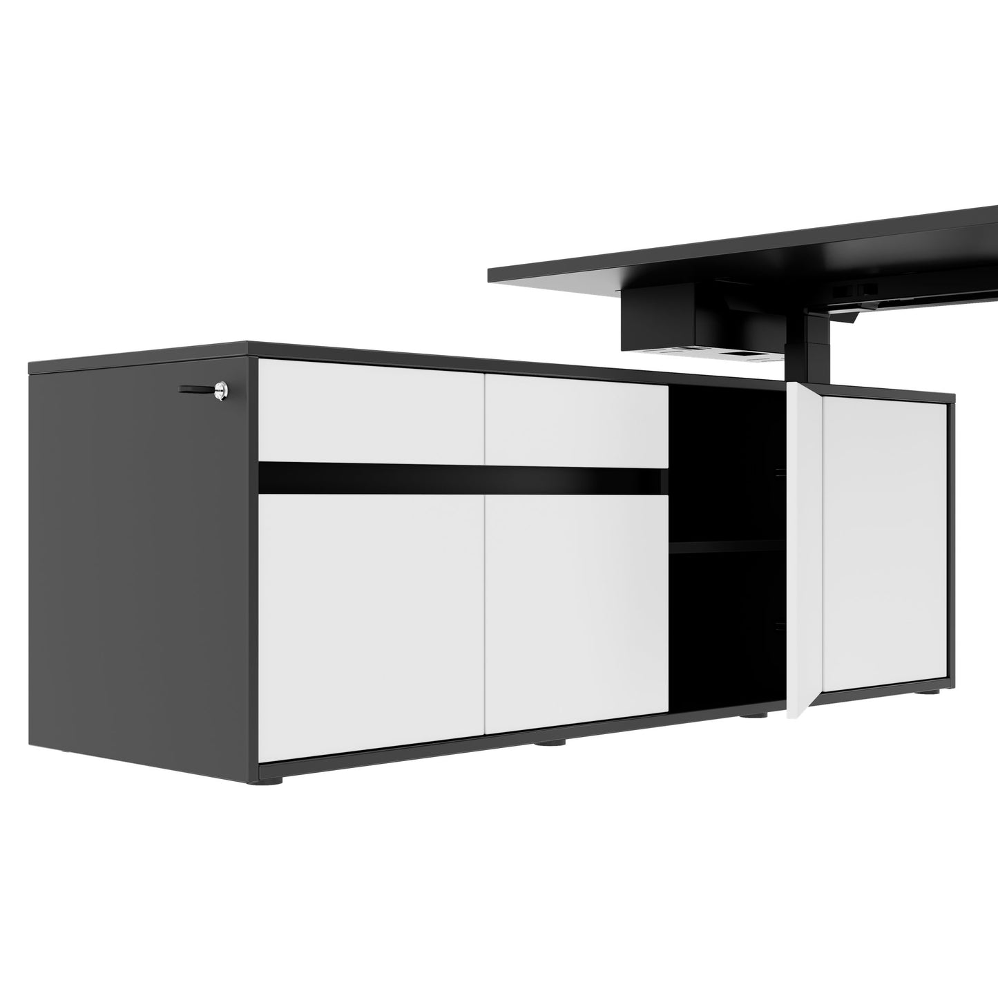 MOTION 2-Motoren-Schreibtisch mit Sideboard | Elektrisch höhenverstellbar, 2000 x 1800 mm, Anthrazit