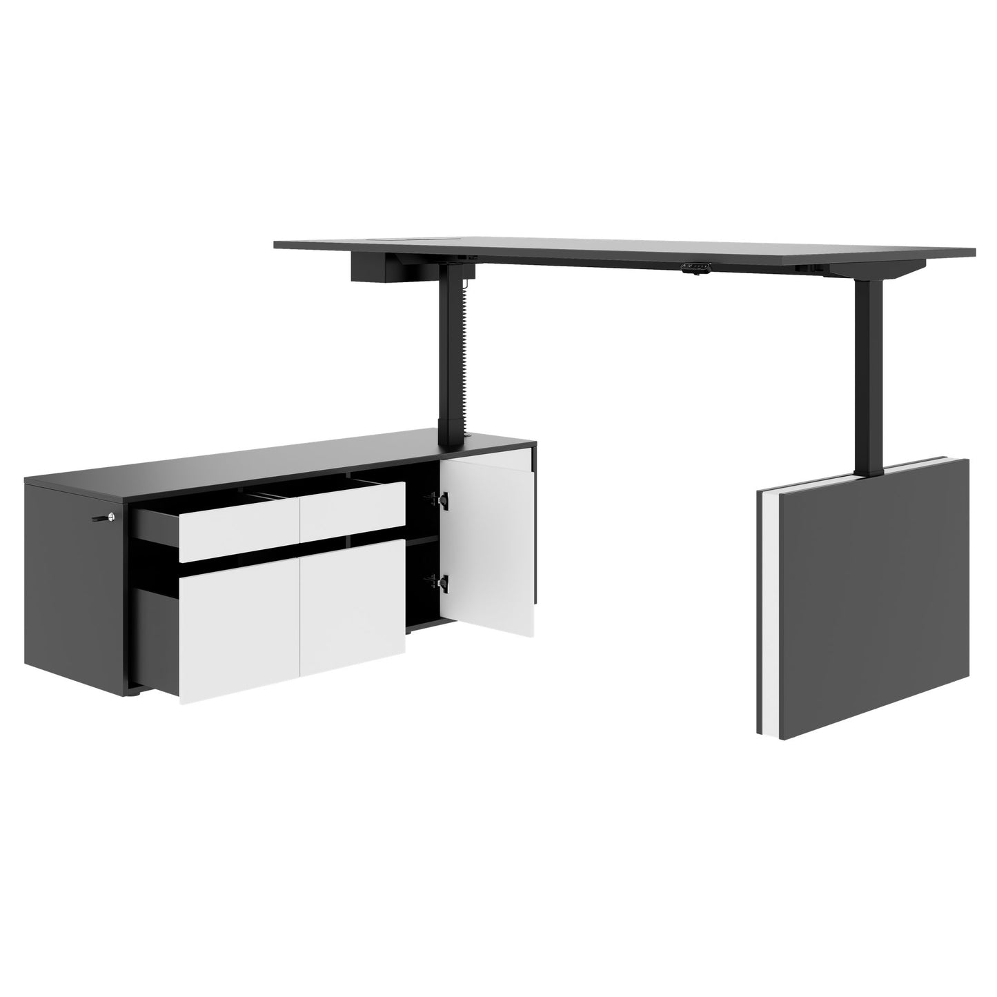 MOTION 2-Motoren-Schreibtisch mit Sideboard | Elektrisch höhenverstellbar, 2000 x 1800 mm, Anthrazit