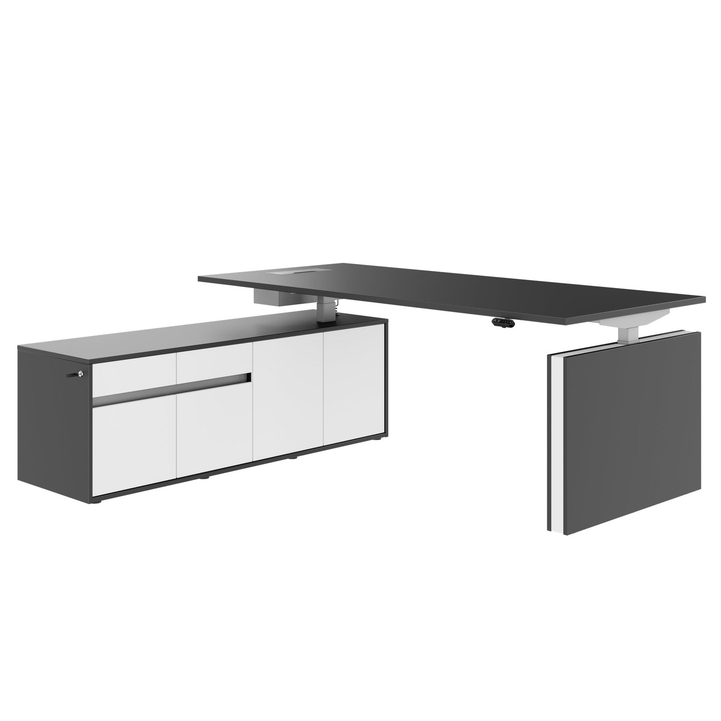 MOTION 2-Motoren-Schreibtisch mit Sideboard | Elektrisch höhenverstellbar, 2000 x 1800 mm, Anthrazit