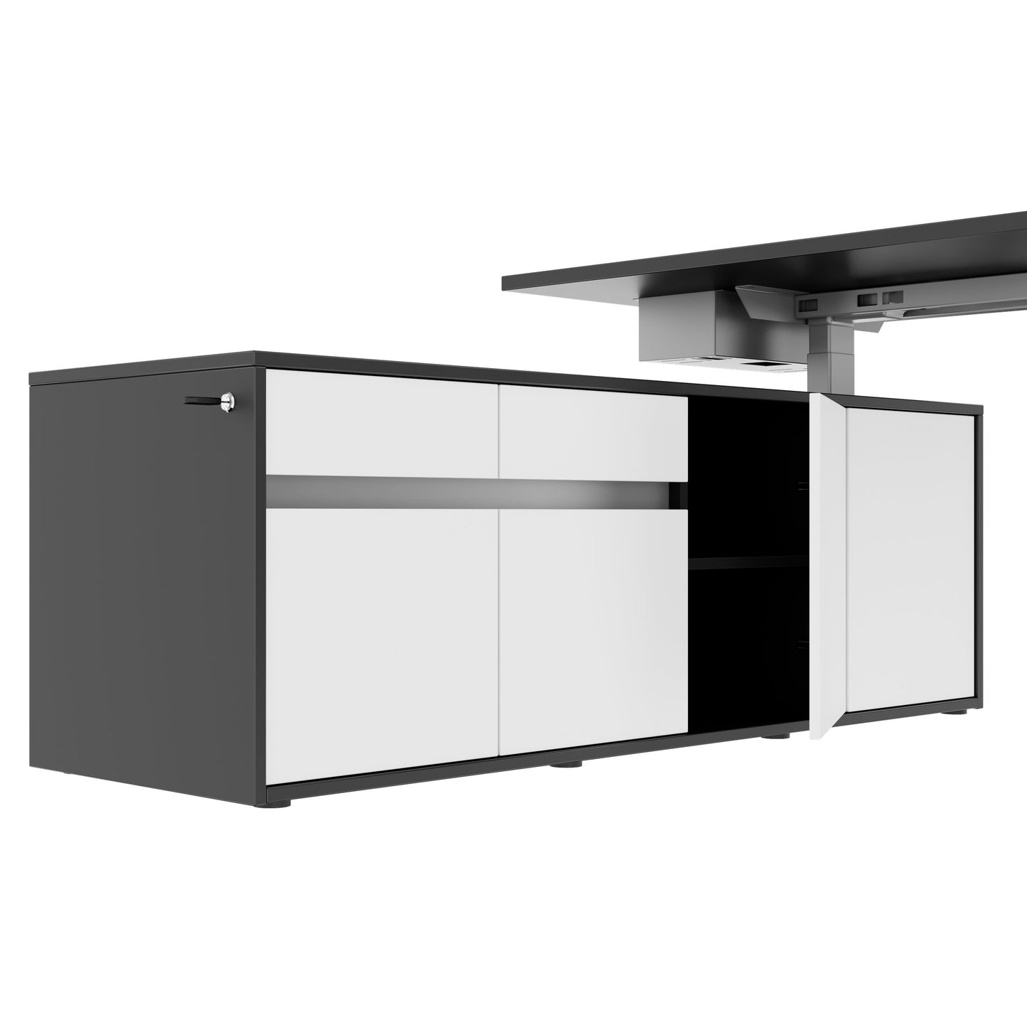MOTION 2-Motoren-Schreibtisch mit Sideboard | Elektrisch höhenverstellbar, 2000 x 1800 mm, Anthrazit