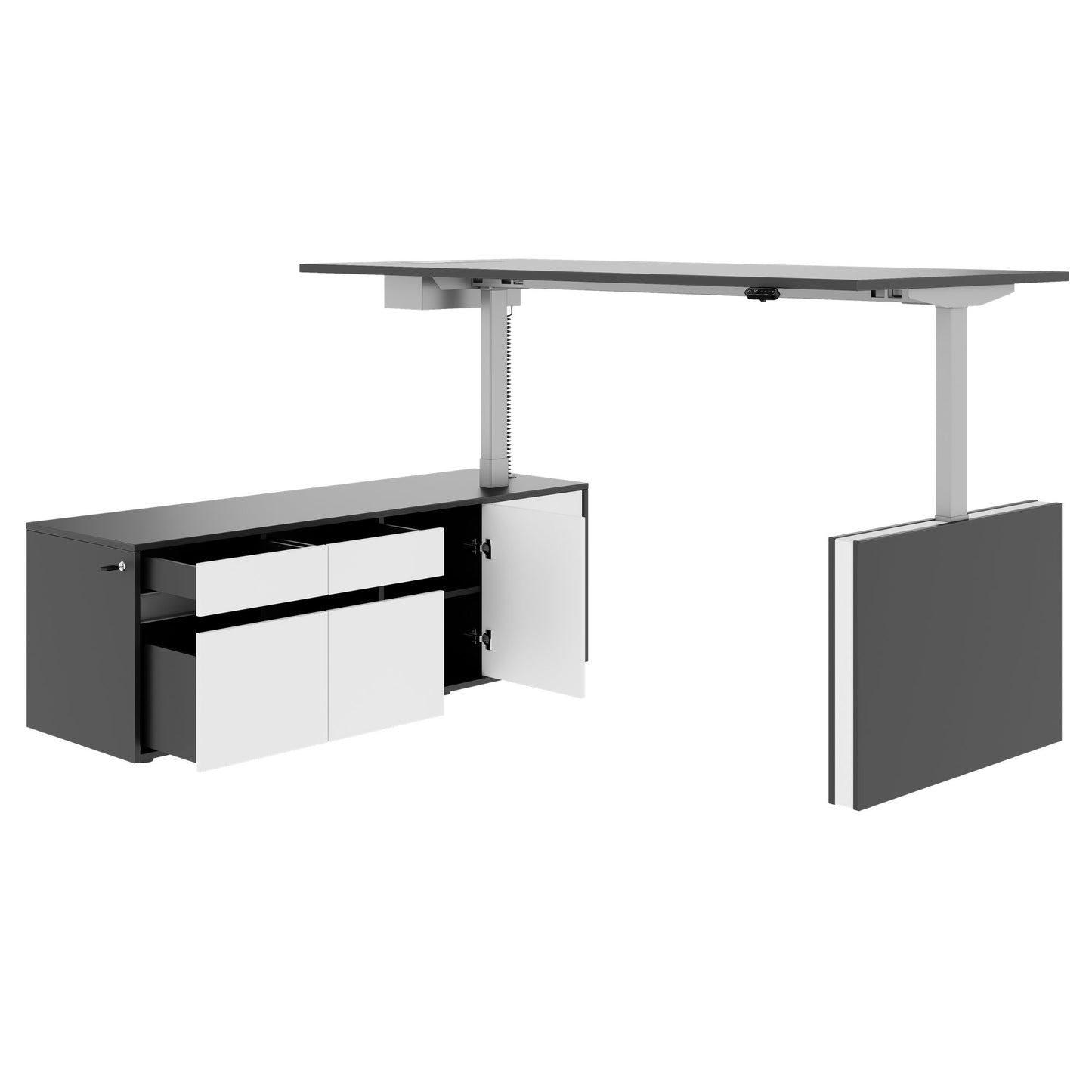 MOTION 2-Motoren-Schreibtisch mit Sideboard | Elektrisch höhenverstellbar, 2000 x 1800 mm, Anthrazit