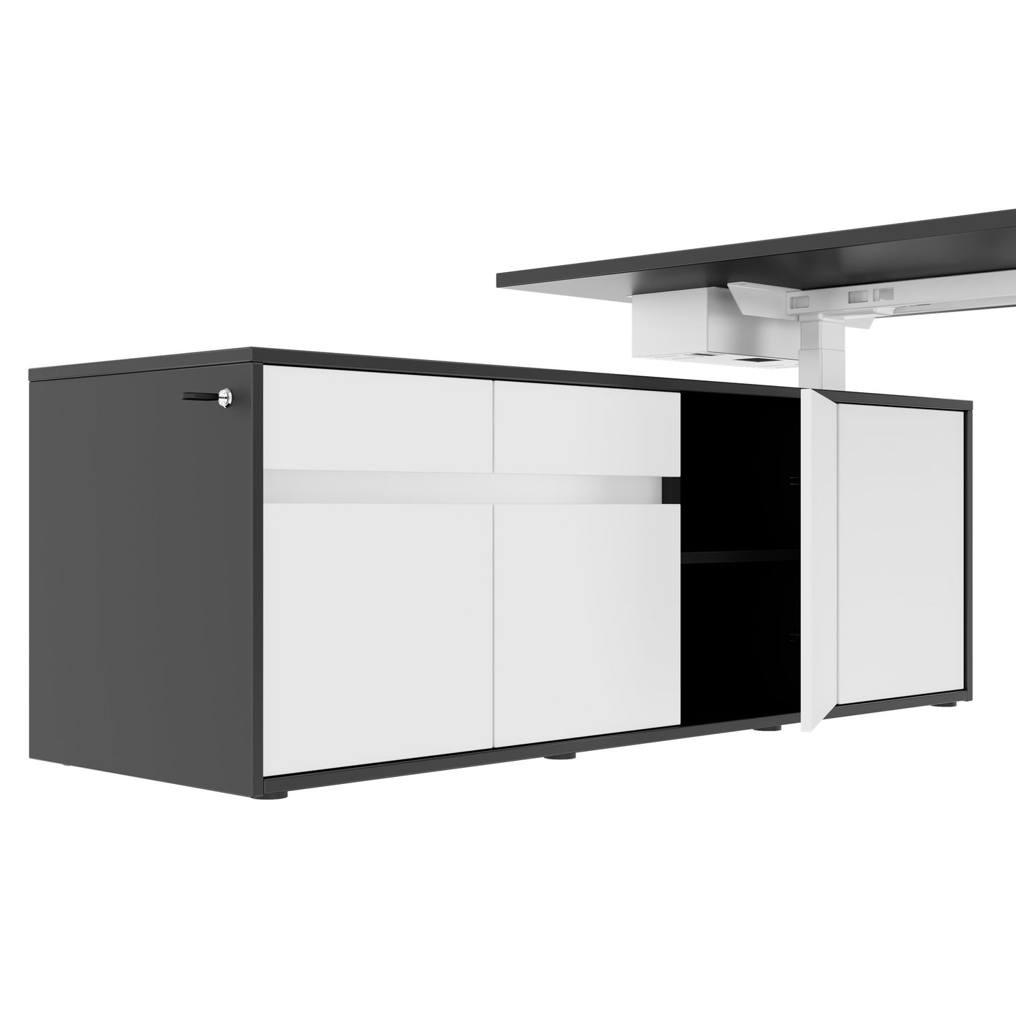 MOTION 2-Motoren-Schreibtisch mit Sideboard | Elektrisch höhenverstellbar, 2000 x 1800 mm, Anthrazit