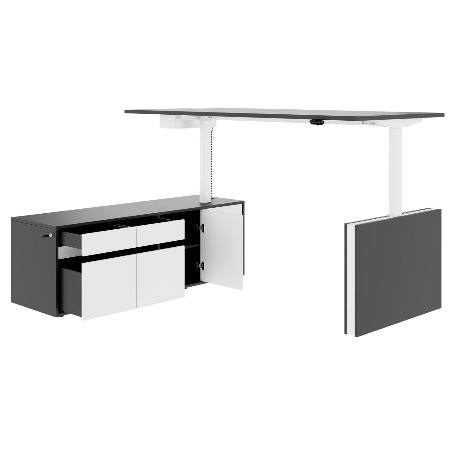 MOTION 2-Motoren-Schreibtisch mit Sideboard | Elektrisch höhenverstellbar, 2000 x 1800 mm, Anthrazit