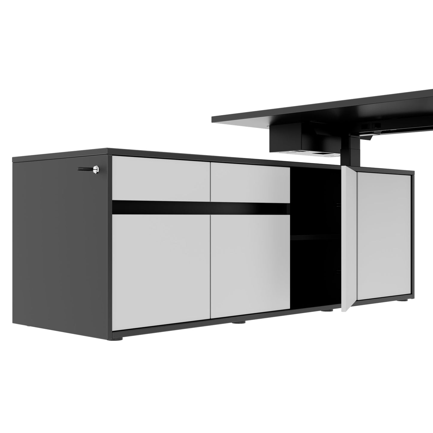 MOTION 2-Motoren-Schreibtisch mit Sideboard | Elektrisch höhenverstellbar, 2000 x 1800 mm, Anthrazit