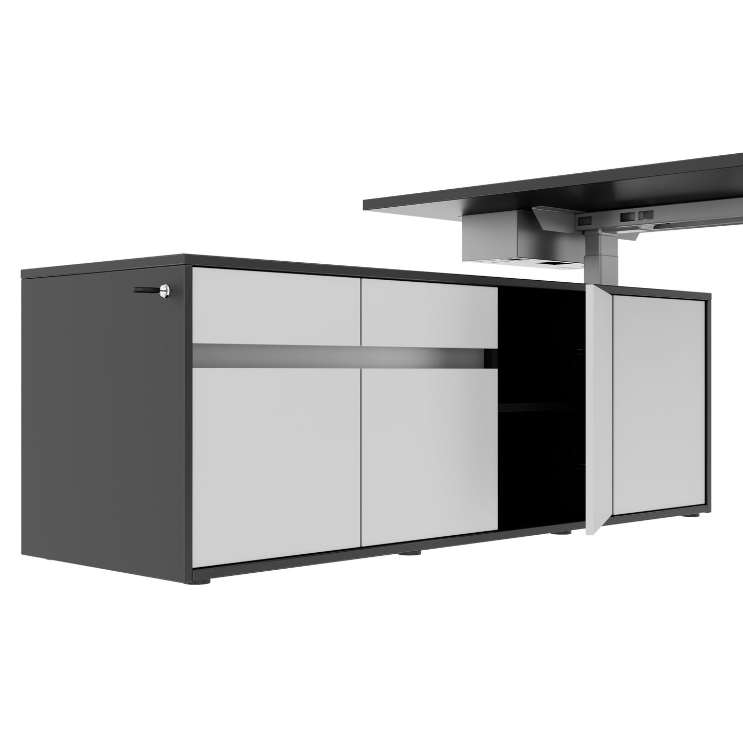 MOTION 2-Motoren-Schreibtisch mit Sideboard | Elektrisch höhenverstellbar, 2000 x 1800 mm, Anthrazit